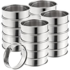 MUKCHAP 20 Pieces 3.15 Inch English Muffin Ring, Stainless Steel Double Rolled Tart Ring, Crumpet Mold for Home Baking, Cooking