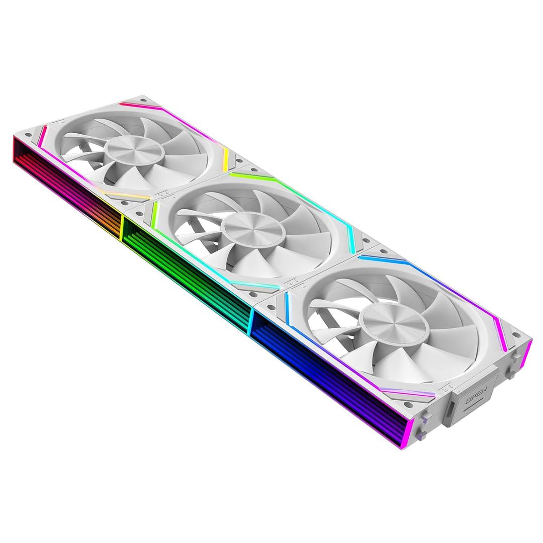 PC Fan JM-V2 RS 120 Infinity Mirror Module Daisy-Chain ARGB Fan 120mm Triple Pack Suitable for Computer Case & 360mm AIO Cooler (White)