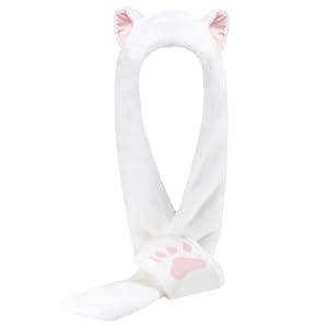 SATINIOR Rabbit Faux Animal Hoods Headwear Furry Hat Mittens Gloves Scarf Paws Ears Furry Animal Accessories (White)