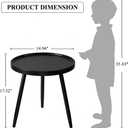 danpinera Round Black Side Table, Metal Legged Accent Table with Wooden Tray, Small Round End Table for Living Room, Bedroom, Nursery, Black