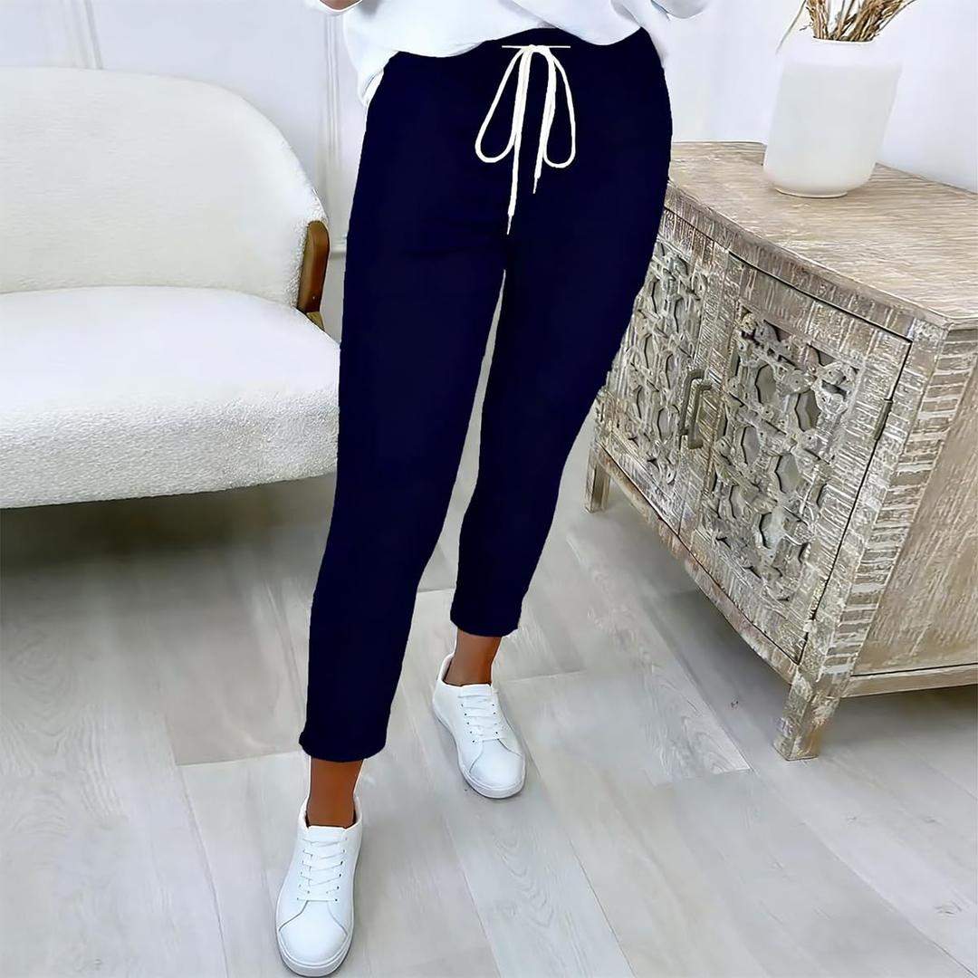 Women‘s High Waist Casual Pants: Adjustable Drawstring Slim Fit Joggers & Lounge Trousers in Solid Color XXL