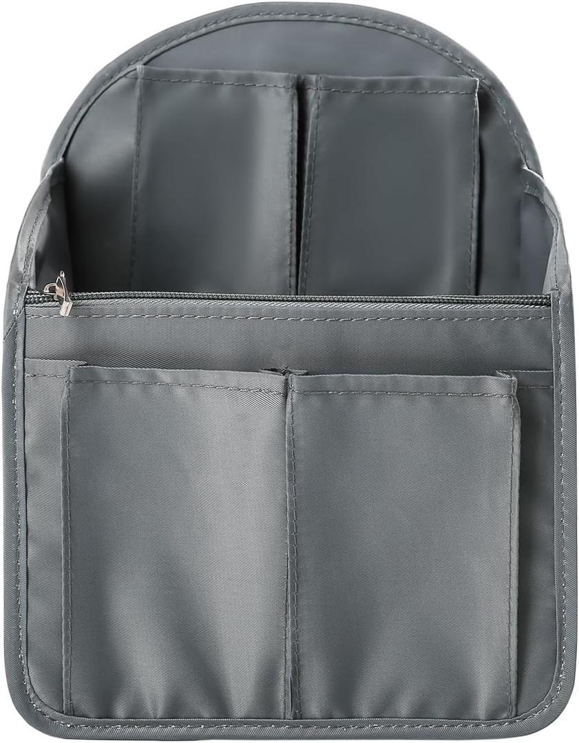 Surblue Backpack Organizer Insert Liner Hanging Travel Rucksack Purse and Handbag Insert Pocket, High-capacity Divider Foldable Nylon Shoulder Bag Organizer for Men and Women, (Grey, M)