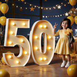 Marquee Numbers 3 Feet Tall Large Light Up Numbers 50th Birthday Decorations Women Men Big Yellow Light Outdoor Anniversary Decorations Balloon Arch Kit Party Backdrop 50