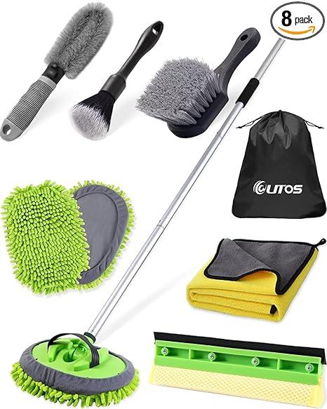 DGHEYQT 62'' Car Wash Brush with Long Handle, Car Wash Kit with Tire Brush, Tower, Window Squeegee, Chenille Microfiber,Car Detailing Brushes, Car Cleaning Brush Kit Supplies for Car, Truck, SUV, RV