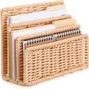 Small Rattan Mail Organizer for Desk Mail Holder Countertop with 3 Slot Rattan Letter Sorter File Holder Envelope Book Stand Farmhouse Office Desk Organizer and Storage Accessories (6.8 x 3 x 5.4 Inches, Light Brown)