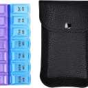 VOFOON Travel Pill Organizer 2 Times a Day, PU Leather Portable Pill Case for Women/Men, 7 Day AM PM Pill Box with Travel Pouch Medicine Organizer for Vitamins Medicine Fish Oils Supplements (Small)