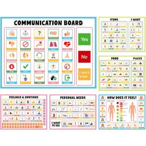 6Pcs Communication Board for Non Verbal Adults Picture Symbol Communication Cards Speech Therapy Tools for Autism Toddlers Kids Aphasia Stroke Patients Hospital Care Home Use Talking Placemats