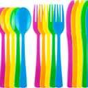 Kochorie 300 Pieces Graduation Rainbow Plastic Silverware, Disposable Colorful Utensils, Neon Plastic Silverware Cutlery Set Heavyweight Flatware Includes Spoons Forks Knifes for Birthday Party Dinner