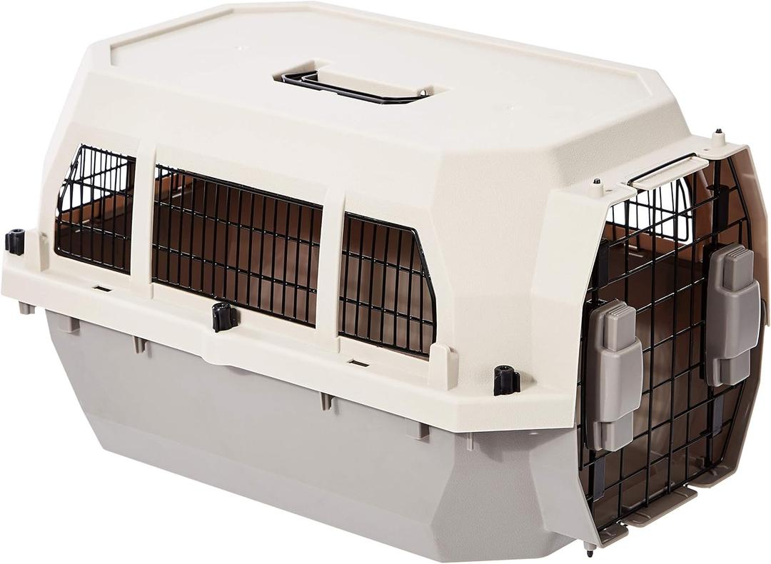 Hard-Sided Dog and Cat Kennel Single-Door Travel Pet Carrier with Metal Wire Ventilation, 23.6"L x 15.7"W x 13.0"H, Beige