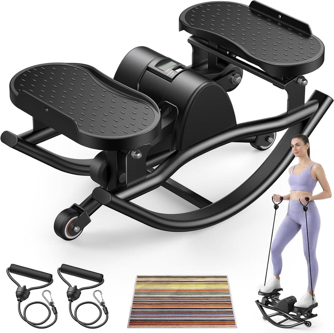 Rock Stepper, Side to Side Stepper for Exercise at Home, Low-Impact 3D Rocking Stepper Machine with Resistance Bands & Non-Slip Mat, Side Stepper for Full Body Workout, 250 LBS Capacity
