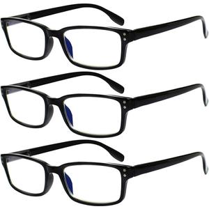 Kerecsen 3 Pack Reading Glasses for Men and Women with Spring Hinges, Lightweight Black Rectangular Readers Eyeglasses (3 Pack Black, 1.25)
