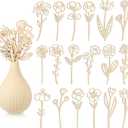 Ptwola 54PCS Wooden Wildflower Decor Set Wood Colorable Flowers Floral Cutouts Signs Laser Cut Stems Crafts Bouquet Boho Wall Decals for Home Birthday Holiday Art DIY Nursery Bedroom Decoration