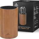 Enoking Universal Knife Block Holder with Plastic Lid, Acacia Wood Knife Block without Knives for Scissors, Sharpening Rod and Knives, Round Knife Storage Organizer Display