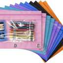 MINI LOP 3 Ring Binder Pencil Pouches, Zippered Clear Window Pencil Case for Binder with Rivet Enforced Hole 3 Ring, 12 Packs (12)