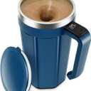 Self Stirring Coffee Mug with Temperature Display, 18 oz Automatic Magnetic Mixing Cup, Rechargeable Travel Mug for Coffee, Milk, Cocoa - (Deep Blue)