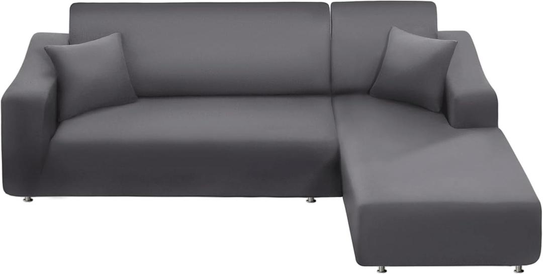 Sectional Couch Cover L Shape 2 Pieces Sofa Cover Soft Stretch Slipcovers with 2pcs Pillowcases Furniture Protector Couch Covers 3 Seater + 3 Seater(Light Grey)