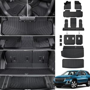 Floor Mat Cargo Mats for 2018-2022 2023 Chevrolet Chevy Traverse 7 Seats Car Mat Accessories, All Weather TPE Backrest and Lower Trunk Cargo Liner (18-23 7 Seats Set)