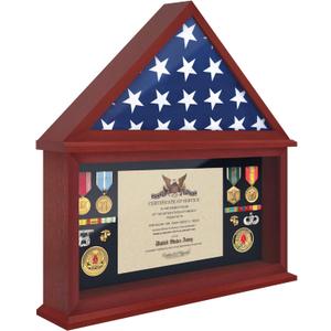 American Flag Display Case - Military Shadow Box with Polished Plexiglass for 5'x9.5' Folded Flag