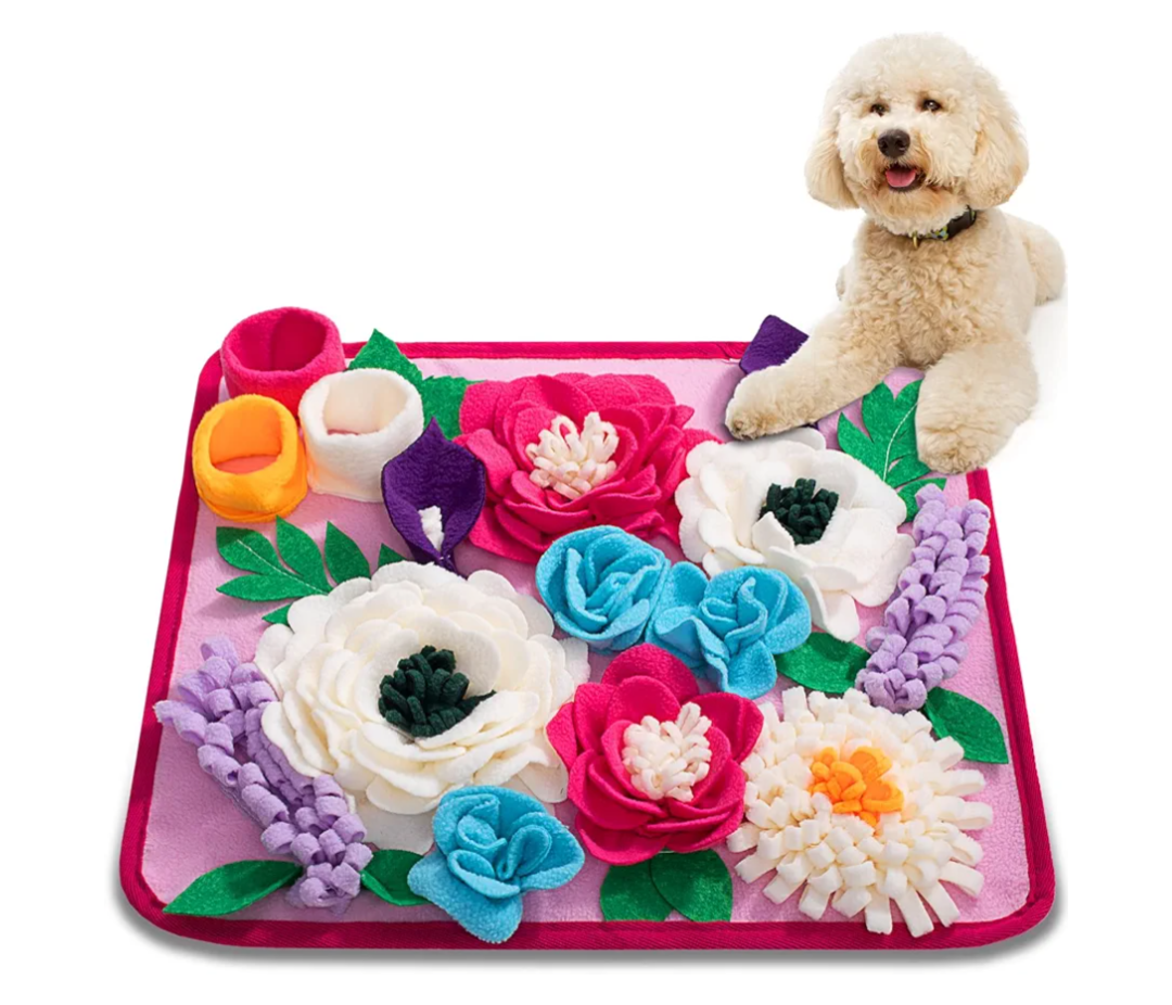 Meilzer Snuffle Mat for Dogs Pet Treats Feeding Mat for Small/Medium Breed Dogs NonSlip/Portable/Durable Interactive Dog Puzzle Toys Encourages Natural Foraging Skills (Rose Pink)