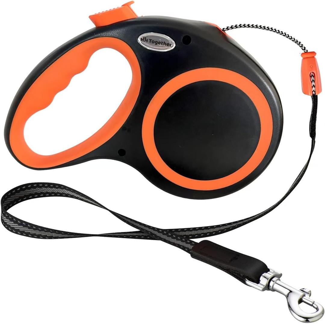 Retractable Dog Leash 30 FT, HH Together 360 Tangle-Free Leash for Medium Large Dogs up to 77 lbs, Heavy Duty, One-Handed Brake, Pause, Lock, Black and Orange