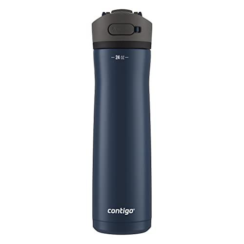 Contigo Ashland Chill 24oz Stainless Steel Water Bottle with Leakproof Lid & Straw Smart Temperature Technology Keeps Beverages Hot and Cold Ideal for Travel Work School - Silver Finish