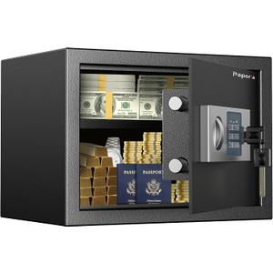 0.6 Feet Cubic Safe Box with Digital Keypad Lock & Keys, Home Safe Money Box for Cash, Documents, Jewelry,& Medicine, Security Digital Safe in Home, Hotel or Business
