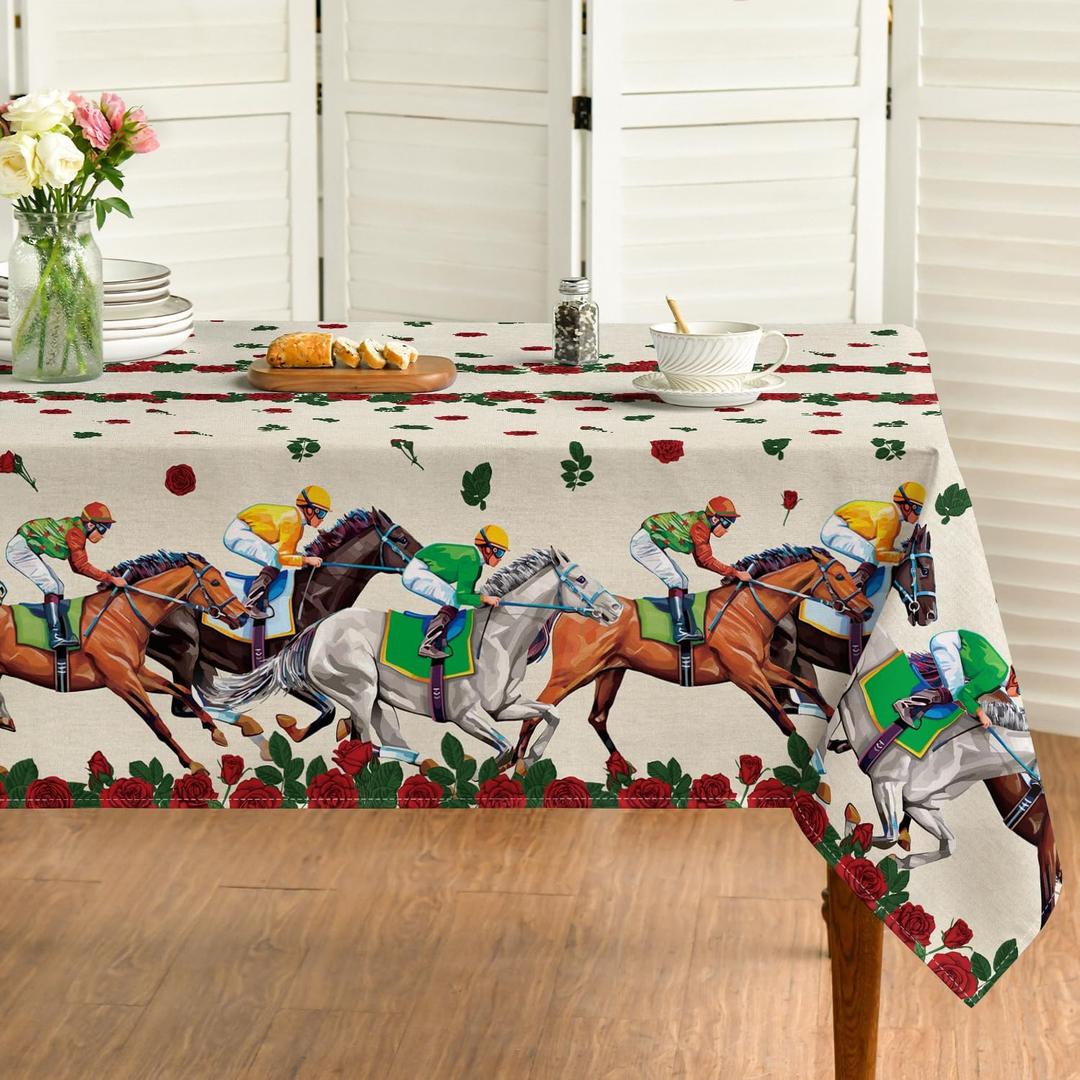 Horaldaily Kentucky Rectangular Tablecloth 60×84 Inch, Horse Racing Washable Table Cover for Party Picnic Dinner Decor