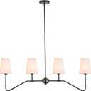 4-Light Kitchen Island Lighting, Modern Linear Chandeliers for Dining Room Light Fixture Over Table Classic Matte Black Pendant Light with Linen Shades 41W for Kitchen Island Living Room