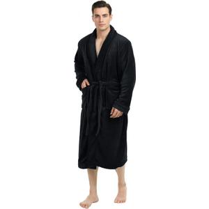 NY Threads Mens Robe, Luxury Plush Fleece Mens Bathrobe, Spa Bath Robe for Men (Large-X-Large (Pack of 1), Black)