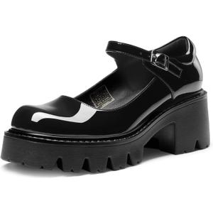 DREAM PAIRS Women's Mary Janes Shoes Platform Dress Low Heel Chunky Pumps Round Toe Ankle Strap Pumps Shoes Oxfords Esther (8, Black)