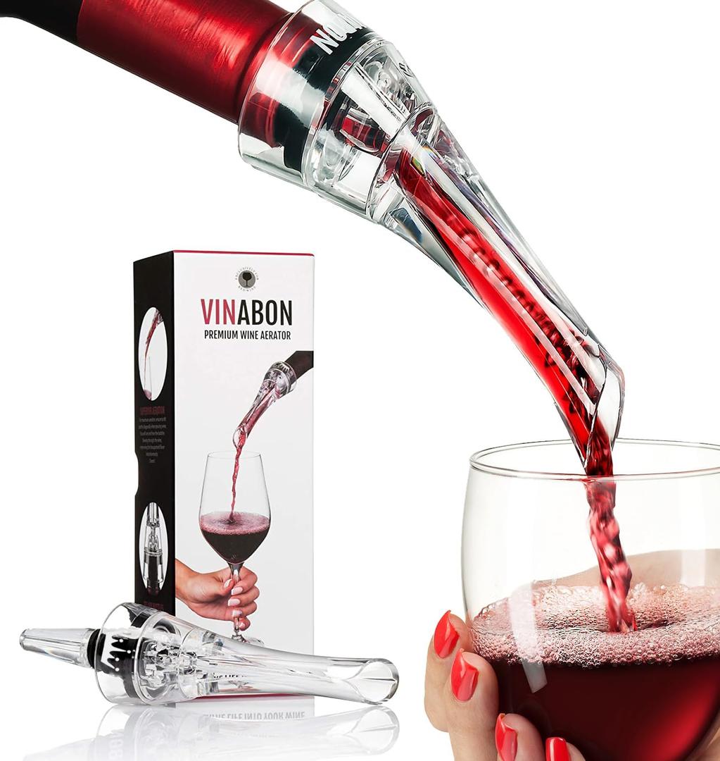 VINABON Wine Aerator Pourer Spout  Updated 2026 Professional Wine Aerator for Superior Flavor, Enhanced Bouquet & Rich, Smooth Finish. No-Leak, No-Drip, Spill-Free Design. Includes Wine Guide eBook