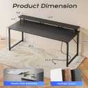 PRAISUN 55 inch Gaming Desk, LED & Power Outlets, Monitor Stand, Black