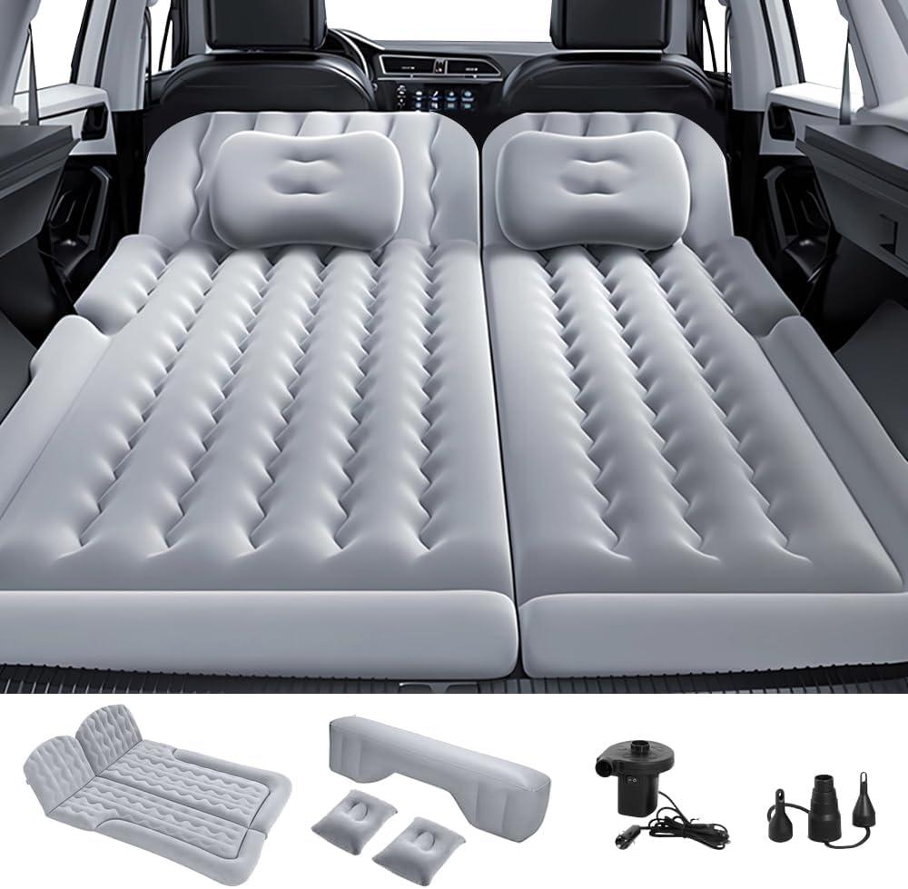 Car Air Mattress SUV Air Mattress, SUV Mattress Camping Bed with Travel Pillow Air, Foot Pier, Air Pump, Inflatable Mattress for Car Grey