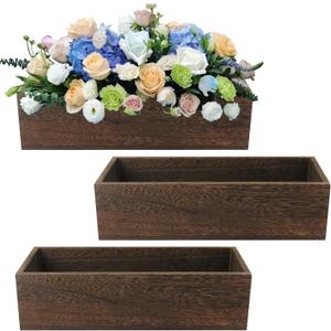 3 Pack 11.8 Inch Long Wood Box Centerpiece for Table, Wood Rectangle Planters for Storage & Decor, Perfect for Centerpieces, Craft Organizer, and More