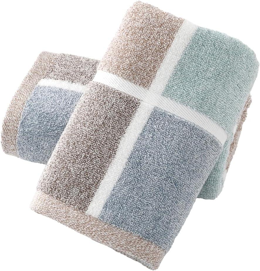 sense gnosis Blue Hand Towel Set of 2 Soft 100% Cotton Checkered & Striped Pattern Terry Absorbent Decorative Hand Towel for Bathroom 13x 29 Inch