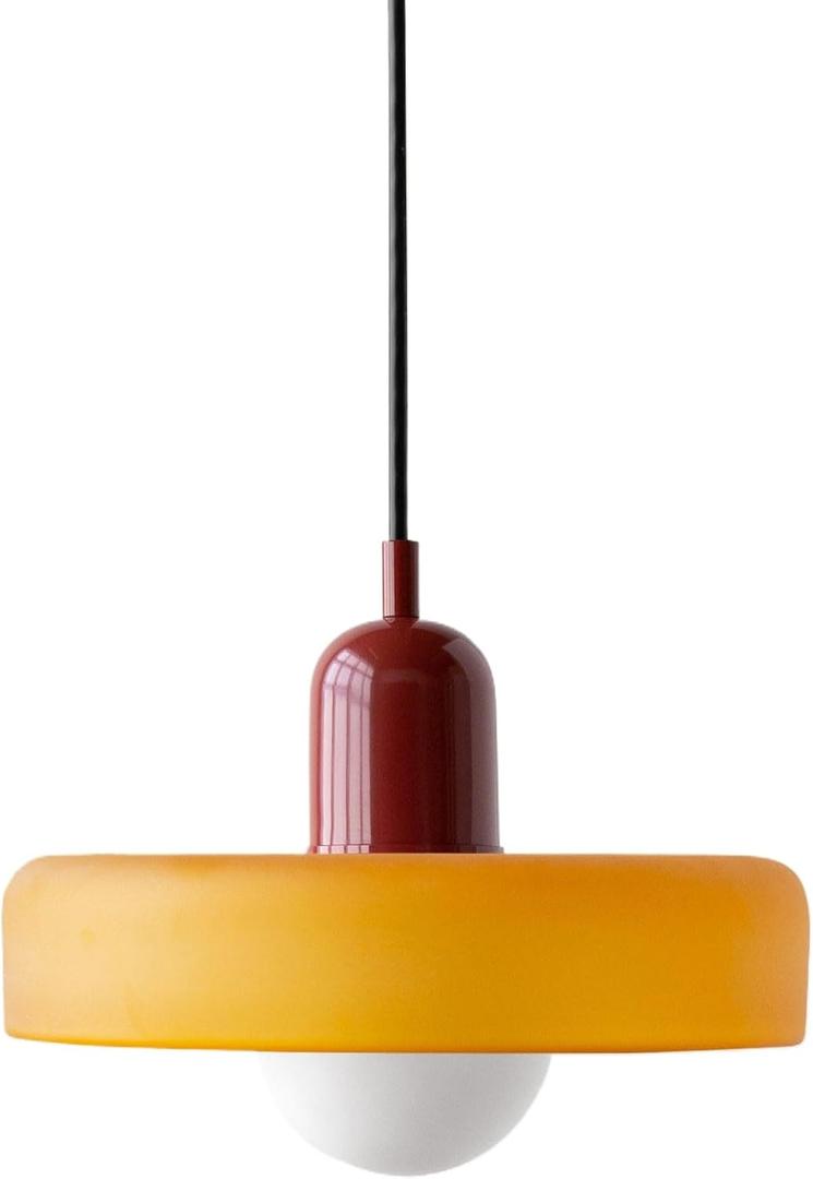 Mid Century Modern Pendant Light Orange Green Glass Hanging Light Nordic Large Single Lamp Vintage Farmhouse Dining Room Chandelier Over Table Kitchen Island Bedroom Hallway Restaurant (+red)
