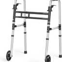 Loyoda Folding Walkers for SeniorsMedical Bariatric Walker Lightweight 5'' Front Wheel Walker Height and Width Adjustable Aluminum Standard Walker for Handicap (Silver)