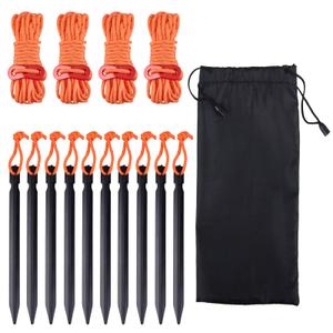 TRIWONDER Aluminum Tent Stakes Pegs & Reflective Guylines with Tent Cord Tensioners for Camping, Hiking, Backpacking (Orange)