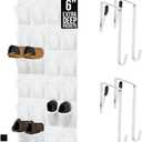 GORILLA GRIP Over the Door Shoe Organizer, 24 Extra Large Breathable Mesh Pockets, Space Saving Hanging Storage Holder, 4 Hook Closet Rack Hanger, Hangs on Closets for Shoes and Accessories, White