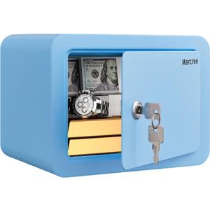 Marcree Mini Safe Box, 0.23 Cub Home Safes for Kids, Steel Money Box with Key Lock, Small Safes for Money Cash Valueables, Stylish Security Safe for Gifts, 6.69 x 9.06 x 6.69 Inches, Blue