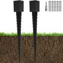 2 Pcs 4"x4" Fence Post Anchor Ground Spike 32"(Actual 3.6"x3.6") Heavy Duty Metal Fence Post Anchor with Black Powder-Coated for Deck, Fence, Porch, Railing, Mailbox