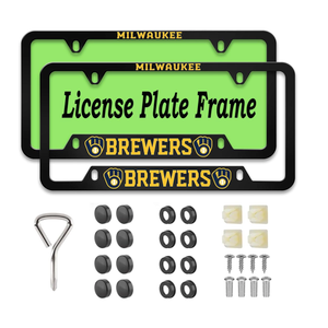 4 Holes Matte Black Aluminum Alloy Car License Plate Frames for Brewers,Rustproof Metal SUV Car Tag Covers,Rust Proof Universal Truck License Plate Holders (2 Pack)