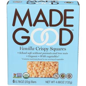 MadeGood Vanilla Crispy Squares, 6 Healthy Snacks, 0.78oz (EXP 12/03/26)