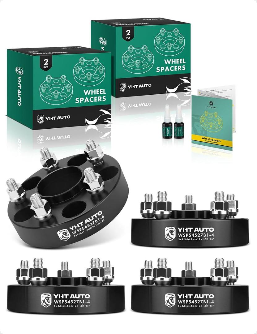 YHTAUTO 5x4.5 Hub Centric Wheel Spacers 1.25" Compatible with Acura, Honda Models, Accord, Civic, CR-V, Odyssey, MDX, 5x114.3mm Tire Spacers w/ M12x1.5 Studs, 64.1mm Hub Bore 5 Lug 4PCS