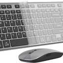 Wireless Keyboard and Mouse, GALENMORO Silent Quiet Combo Low Profile USB C Full Size Compact with Number Pad Flat Soft Touch Cordless for Mac Computer PC Laptop MacBook iMac Office - Black and Gray