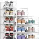 Pinkpum XXL Larger Shoe Organizer Storage Boxes Fit for Size 14, 12 Pack Highly Clear Plastic Stackable Sneaker Storage for Closet, Clear Shoe Display Case Containers, White