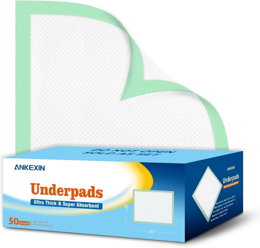 ANKEXIN 36'' x 36'' Disposable Bed Pads for Incontinence Heavy Duty Chucks Pads, 50 Count Leak-Proof Absorbent Underpads for Adults, Pets, Postpartum Care