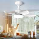 25 Inch Flush Mount Ceiling Fan with Light and Remote, Low Profile Modern Ceiling Fan, 6 Speed, Reversible, 3000k-6500k Dimmable LED, Quiet DC Motor for Indoor Outdoor, White