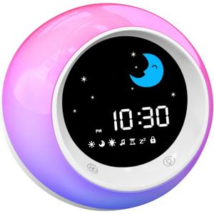 ICODE Time to Wake Alarm Clock for Kids, Children's Sleep Trainer, Kids Wake Up Light, Sleep Sound Machine (White)