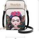 Frida Kahlo Artistic Phone Wallet Crossbody Bag, Floral Butterfly Design, Multi-Compartment with Card Slots, Beige and Black